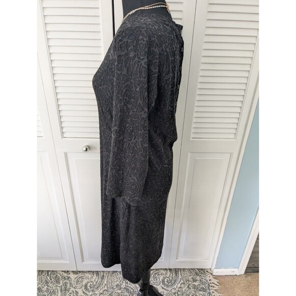 Cut Loose Dress M Black Gray Textured Thick Knit 3/4 Sleeve Button Detail Roses - Picture 6 of 13